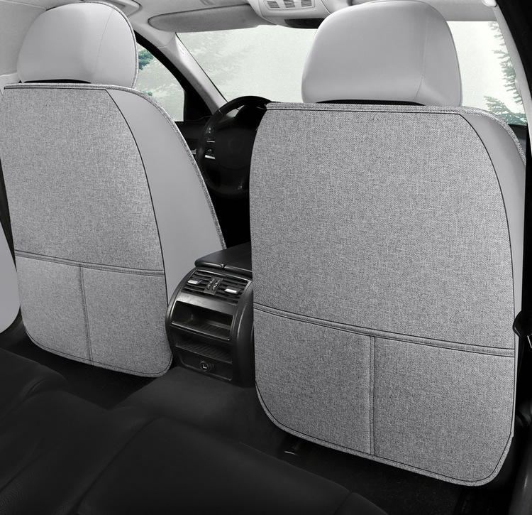 L5U Fully Enclosed Breathable Seat Cushion Cover Linen Fabric Car Seat Cover Full Set for Five Seats in the Car All-Season Car Seat Cushion
