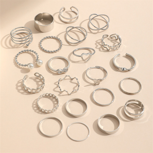 Cross-border new butterfly ring open multi-joint ring set 22 pieces design sense niche heart ring for women