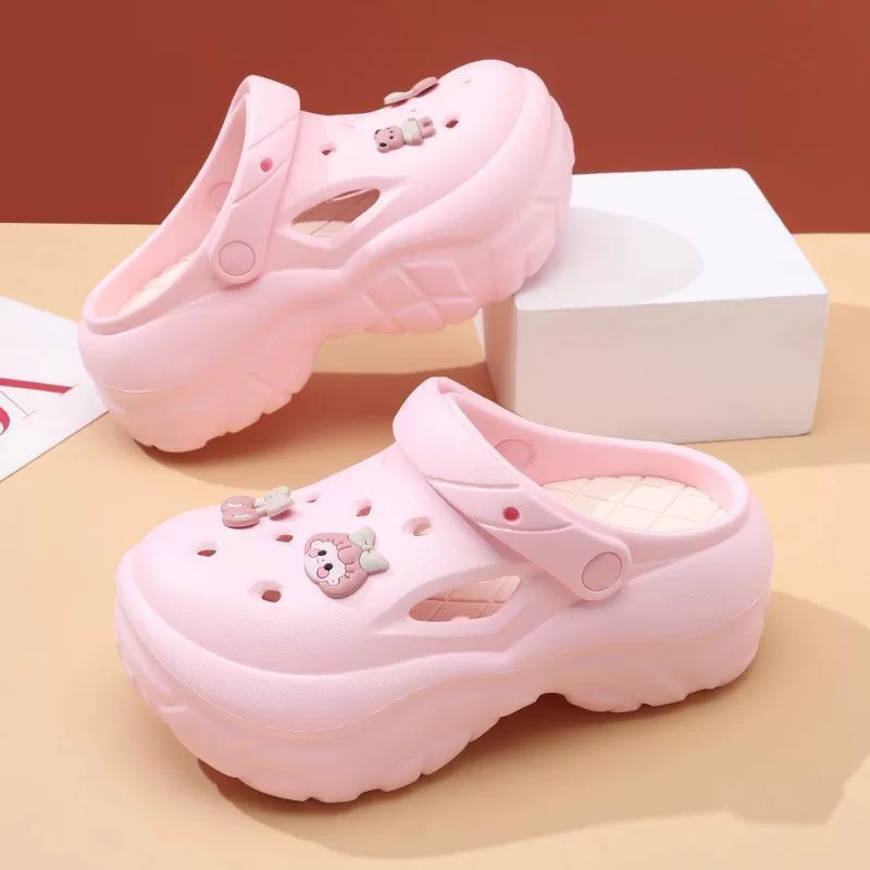 Новые кроссовки Little Cherry с дырочками для женщин, обувь на толстой подошве, летние внешние EVA носок пляжные сандалии, чтобы поднять настроение девушкам