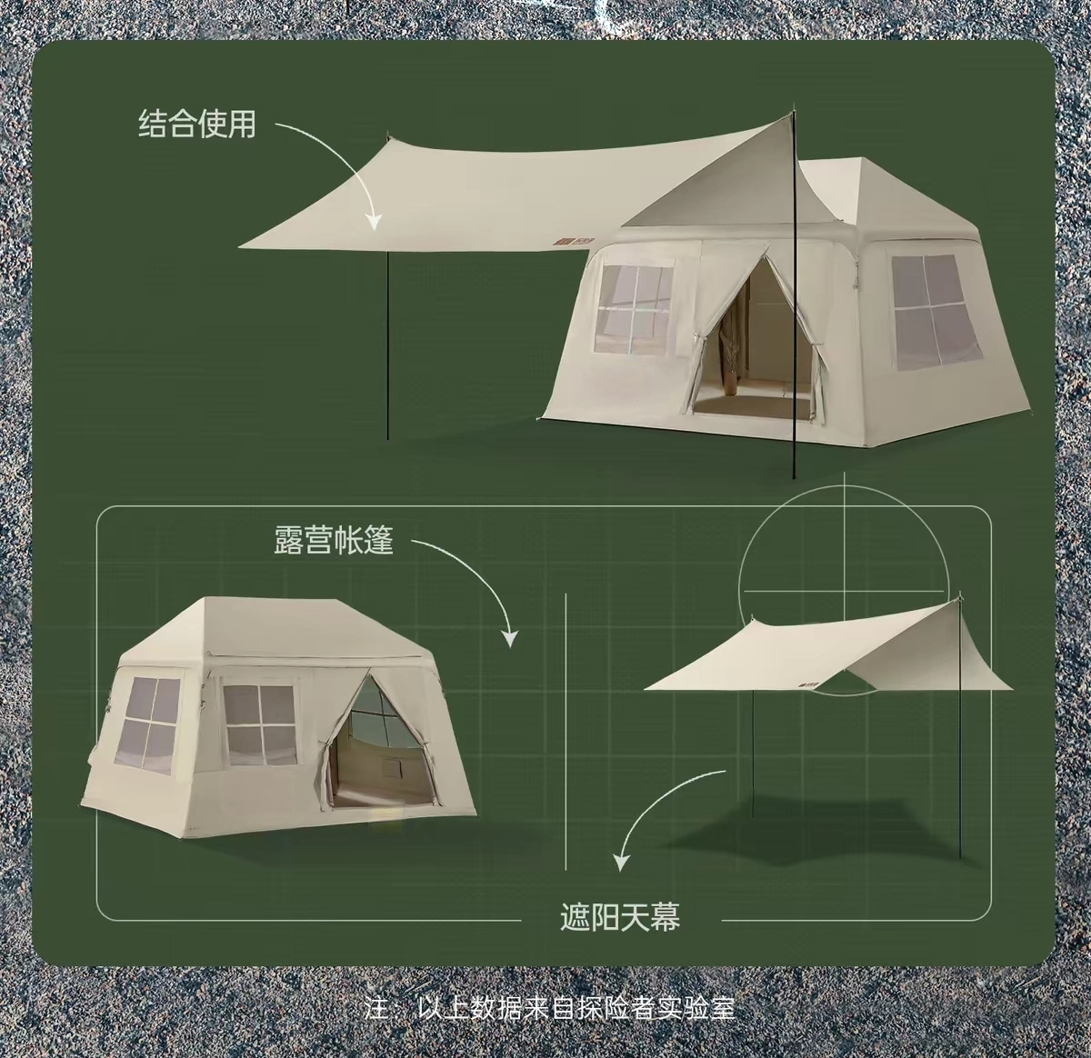 5.72 Square Meters Inflatable Tent and Canopy Two-In-One Ridge Camping Outdoor Overnight Tent with Silver-Coated Fabric, No Assembly Required, Factory Direct