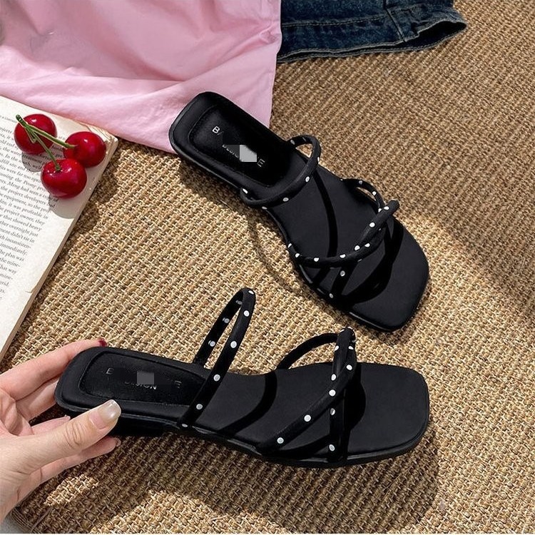 Zapatillas frías de tacón grueso para mujeres de verano 2026 nuevas zapatillas de playa antideslizantes con cabeza cuadrada image 2