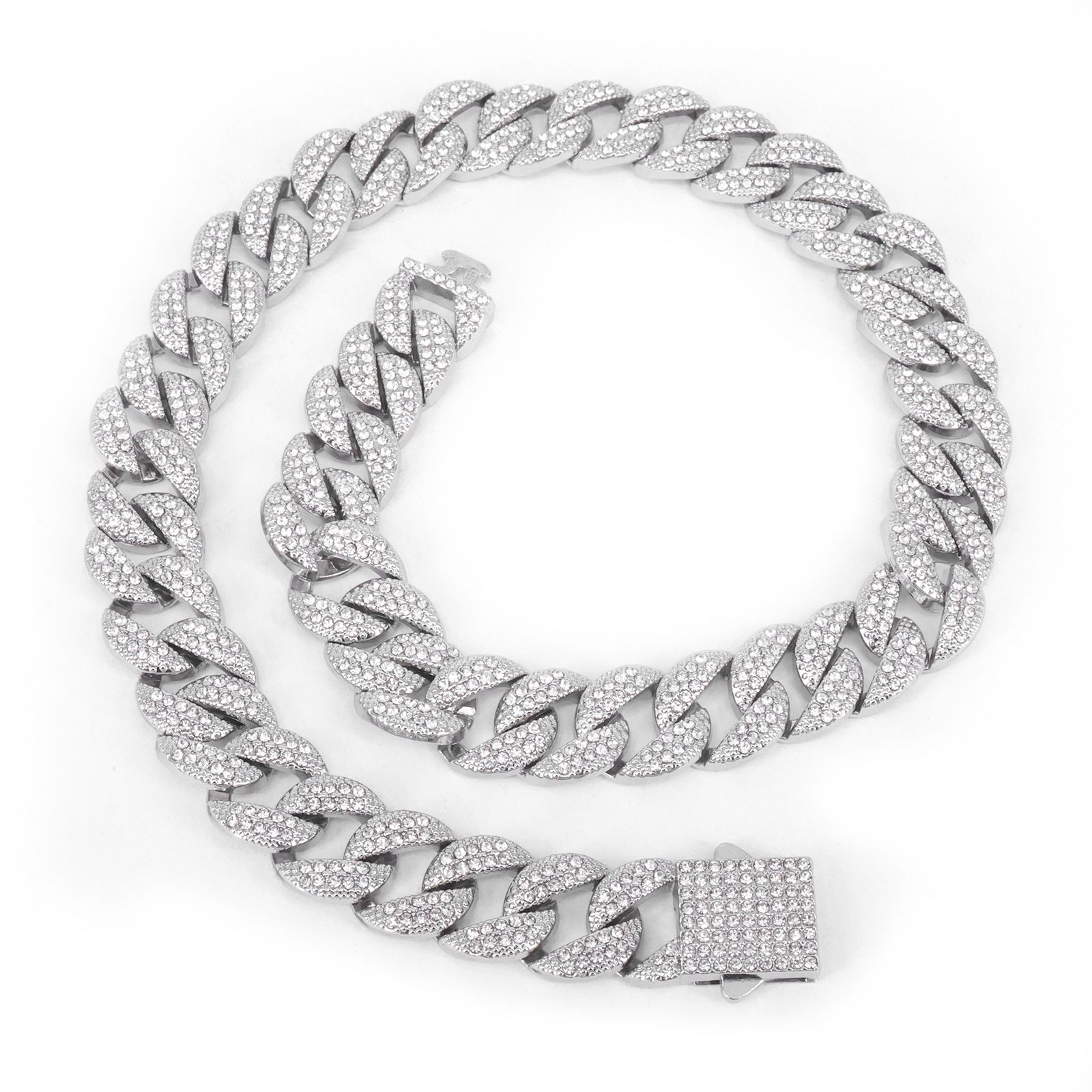 Alloy Chain Necklace With Round Spring Clasp And Full Diamonds_voghion.com
