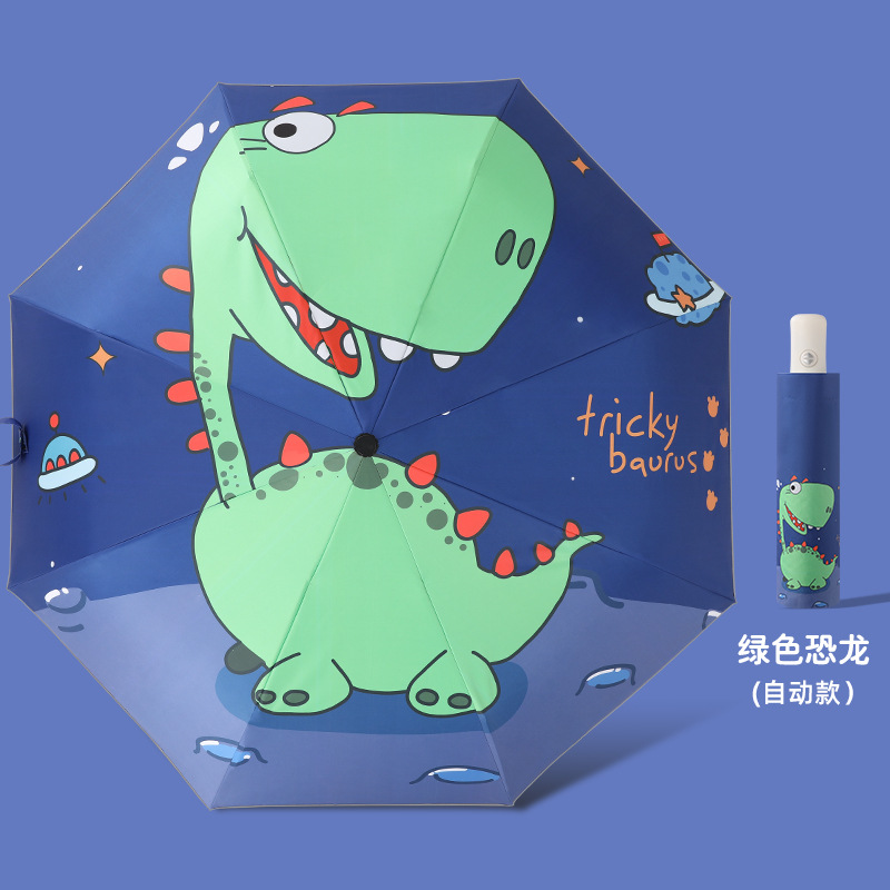 Dibujos animados conveniente automático anti-rebote niños paraguas plegable vinilo reflectante tira primaria Escuela niños paraguas