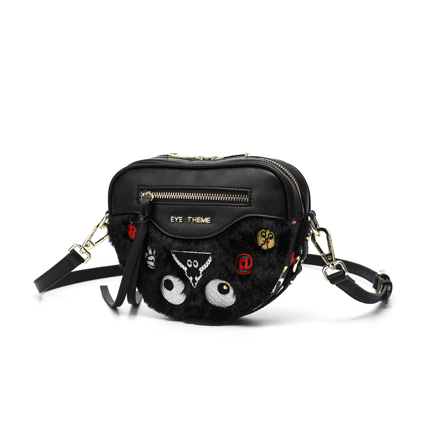 Otoño y invierno peluche lindo mini bolso inclinado a través de la cremallera del corazón de melocotón contra el color contra el color de la pequeña bolsa de amor pelo de conejo 2535 - 1 #