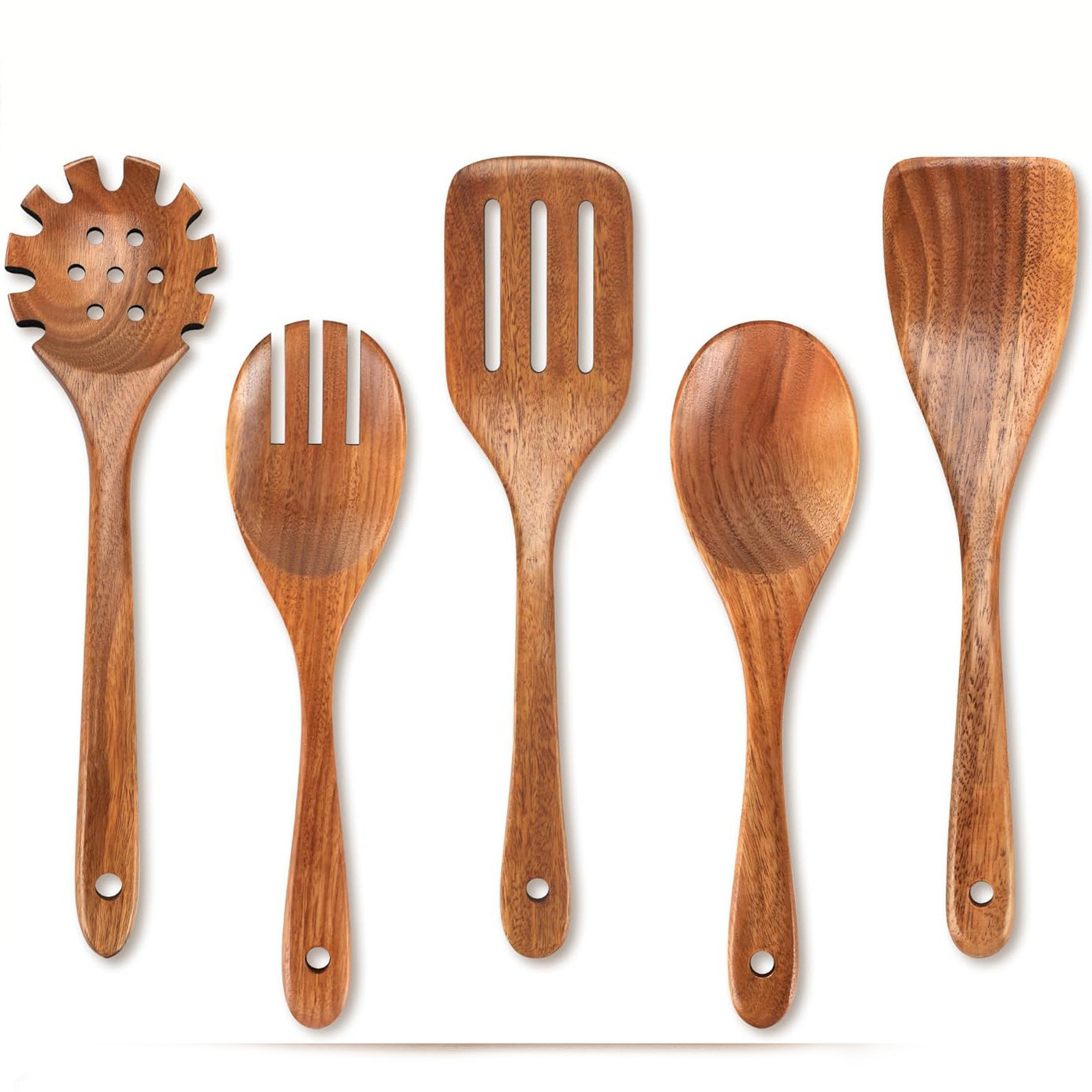 Set de madera de teca horquilla de madera sólida horquilla antiadherente horquilla de madera de acacia cocina utensilios de cocina de mango largo horquilla de verduras pala de cocina conjunto de varias piezas