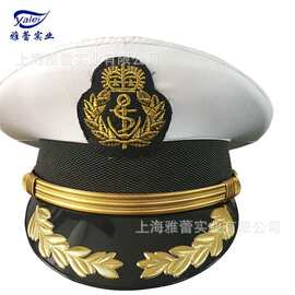雅蕾帽厂供应白色大盖帽刺绣大檐帽军帽保安帽子男金色麦穗帽沿