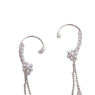 Cross-border new pearl flower tassel ear clip ear hook ear bone clip simple big temperament all-match without pierced high-end wholesale