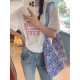 Ins Cloth Bag Bag Large Capacity Canvas Bag Women's Shoulder Small Floral Crossbody Tote Bag for College Students