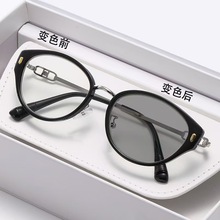 时尚高级感光感变色眼镜豹纹潮款近视眼镜高清防蓝光眼镜男女同款