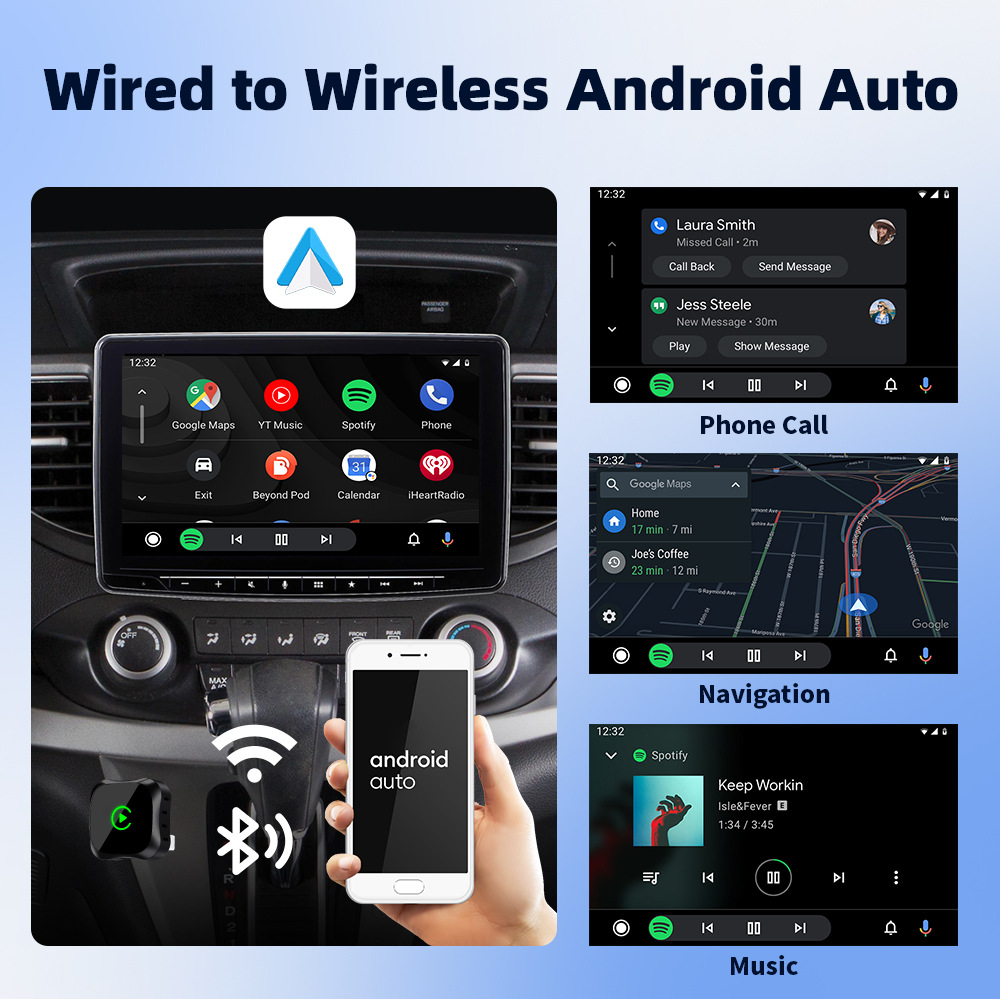 Smart Car Connectivity Adapter 2-in-1: Converts Wired to Wireless in Seconds, CarPlay Android Auto Conversion Box