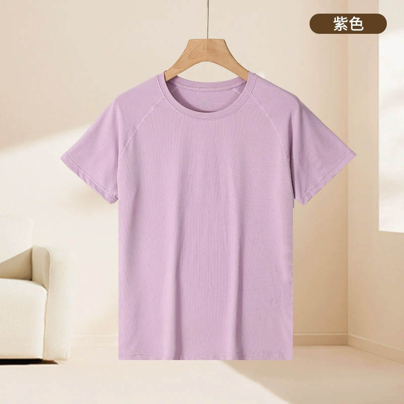 夏の通気性弾力アイスtシャツ男女純色運動速乾上着半袖tカジュアルゆるい丸首tシャツ|undefined