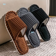 men's Corduroy Striped Open Slippers Unisex Indoor��о�q��Ь