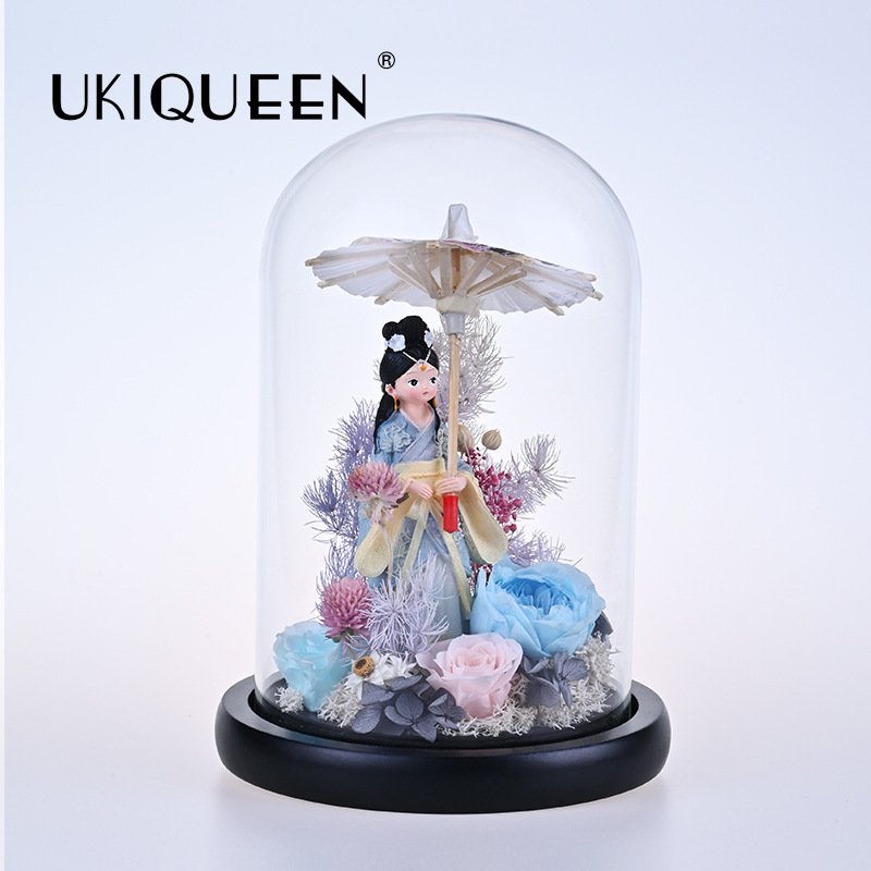 Viento chino eterno flor rosa muñeca cubierta de vidrio día del maestro regalo de cumpleaños para maestros y niños decoración de alta calidad