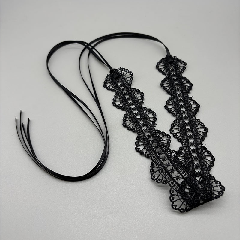 European and American Versatile Black and White Hollow Lace Lace Collar Rope Adjustable Necklace Stackable Multi-Layered Necklace