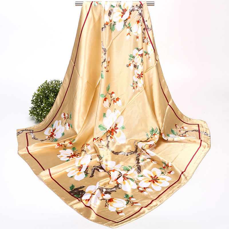 Fashionable Luxurious 90 Cm Imitation Silk Scarf Women's Simple Square Multi-Functional Shawl/scarf For All Seasons_voghion.com