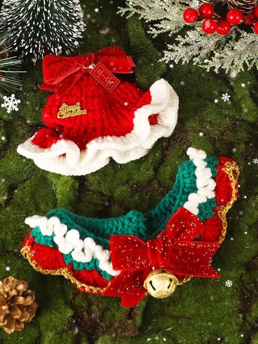 Cat Collar Cat Scarf Dog Neck Accessory Christmas Decoration Cute Knitted Pet Necklace Bow Tie Collar