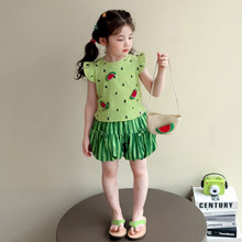 女童夏季甜美可爱西瓜套装2026新款小女孩洋气花苞裤休闲两件套夏