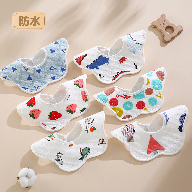Class A knitted petal waterproof bib baby anti-dirty saliva towel snap button 360 degree rotating absorbent cotton bib
