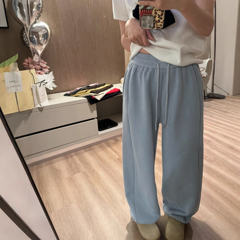 5 Color Foot Drawstring Thickened fleece-lined Pants Two-Wear Casual Pants All-Match Sports Solid Color Winter New G1179