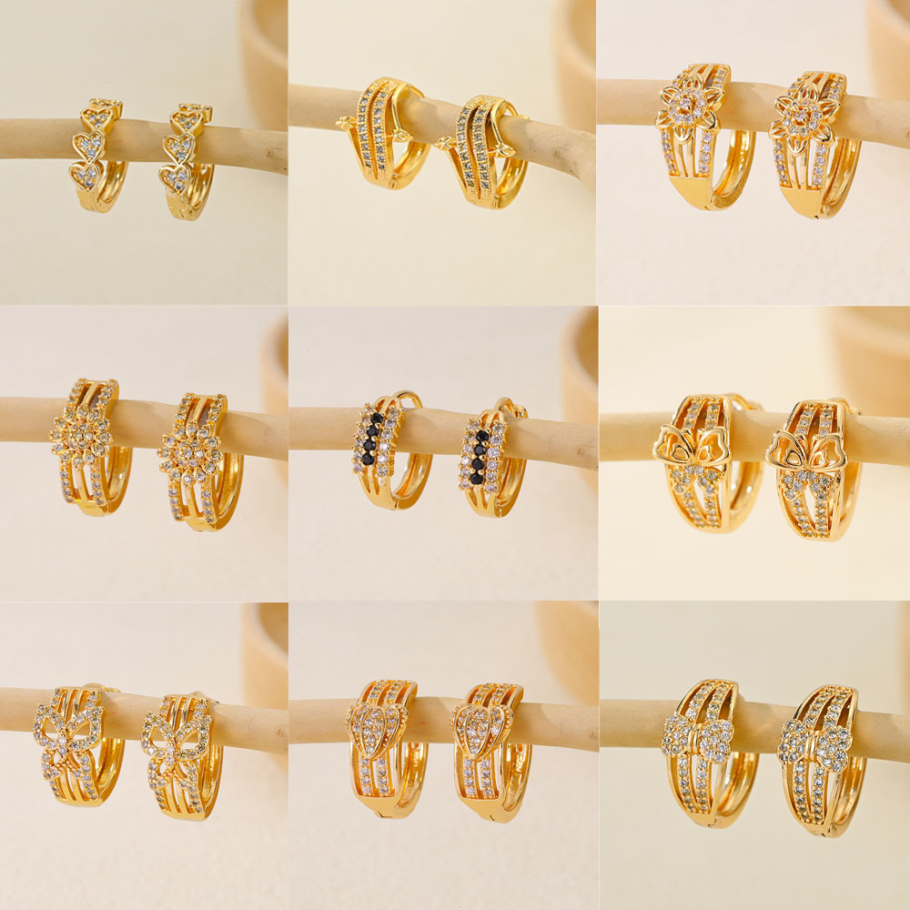 2024新款跨境选品时尚饰品女锆石耳环首饰女铜镀金多款式耳圈耳饰