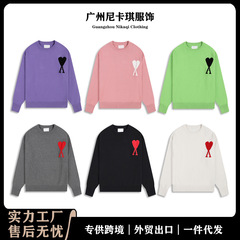 跨境！ami毛衣秋冬新款红心男女提花爱心休闲高领套头羊毛针织衫