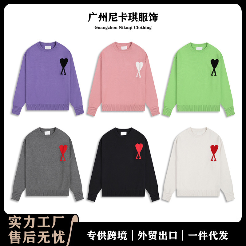 Cross-Border! Ami Sweater Autumn and Winter Unisex Jacquard Heart Casual Round Neck Pullover Wool Knitwear Warm Jacket Cross-Border! Ami Sweater Autumn and Winter Unisex Jacquard Heart Casual Round Neck Pullover Wool Knitwear Warm Jacket