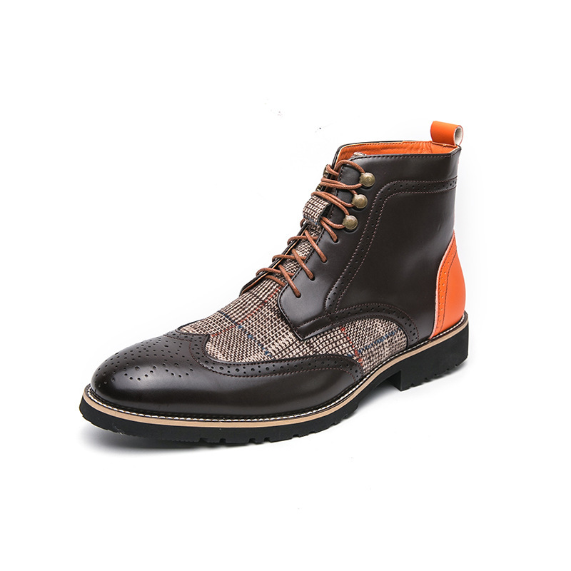 Británico hombre zapatos de cuero de alto bloco botas de negocios casuales de moda retro punta alta botas Martin