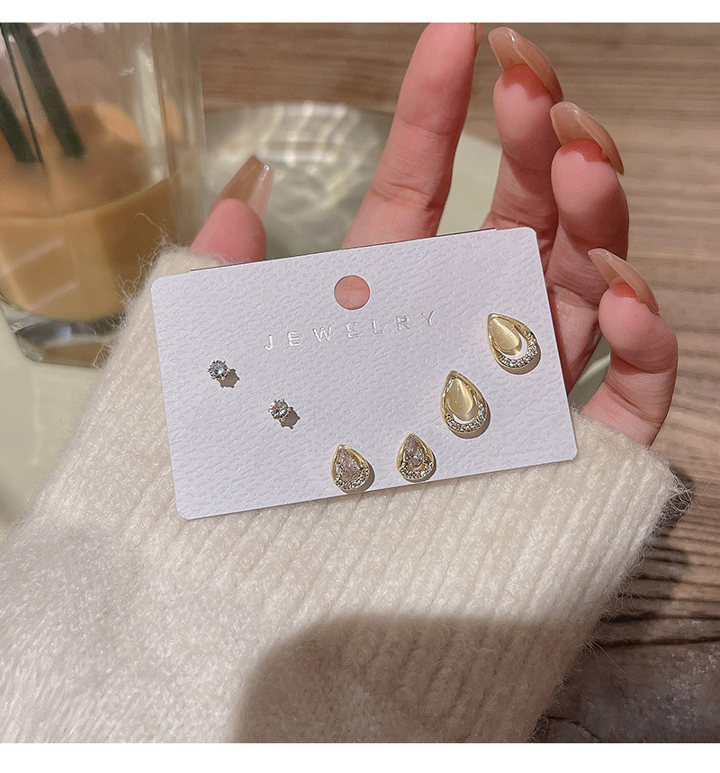 Basic Geometric Copper Plating Rhinestones Ear Studs 1 Set