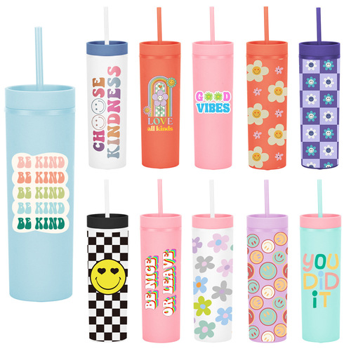 2024 cross-border new plastic straight cup with creative fashionable pattern and logo printable straw cup simple water cup