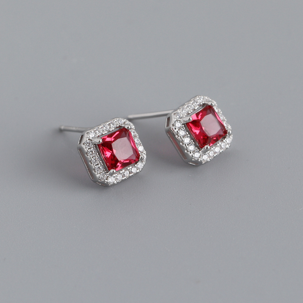 Fashion Geometric Sterling Silver Inlay Zircon Ear Studs 1 Pair