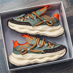 男鞋2024新款夏季網面透氣運動休閒鞋厚底男士低幫潮流老爹鞋