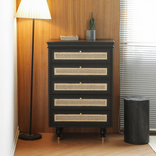 美式现代实木五斗柜法式客厅原木边柜收纳柜储物柜简约卧室藤编柜
