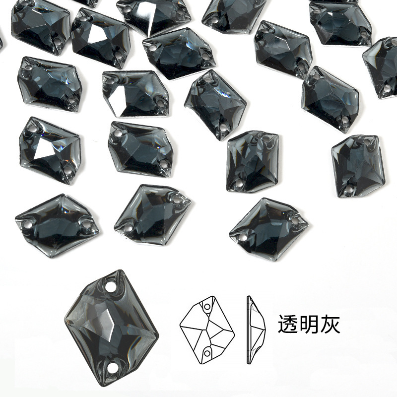 异形平扣 手缝钻树脂平底双孔贴钻 diy婚纱饰品配件彩色AB多边形|undefined
