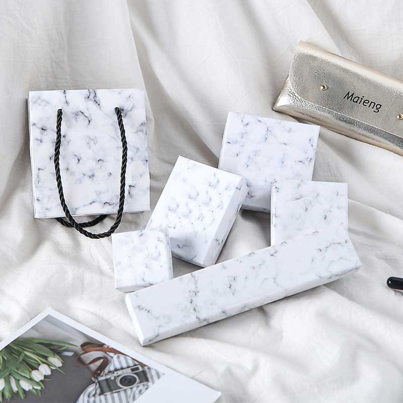 现货批发大理石饰品包装盒天地盖戒指耳环耳钉项链白色纹理首饰盒