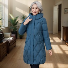 跨境2024中年妈妈中长款棉衣女加大码羽绒棉服中老年韩版棉袄外套