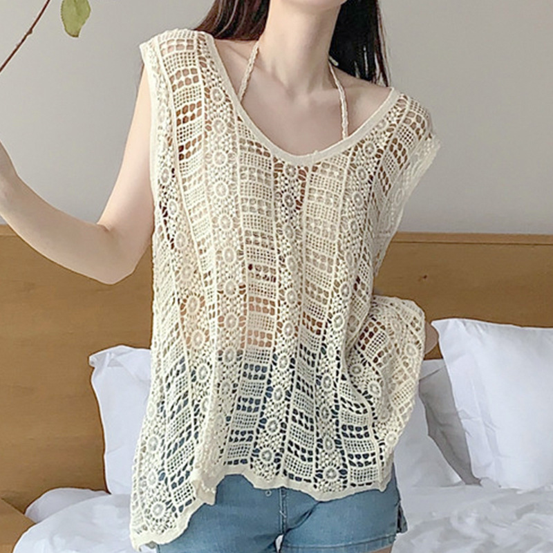 Crochet V-Neck Hollow Knit Vest for Women 2025 Summer Thin Retro Artistic Loose Versatile Vest Trend Ck136