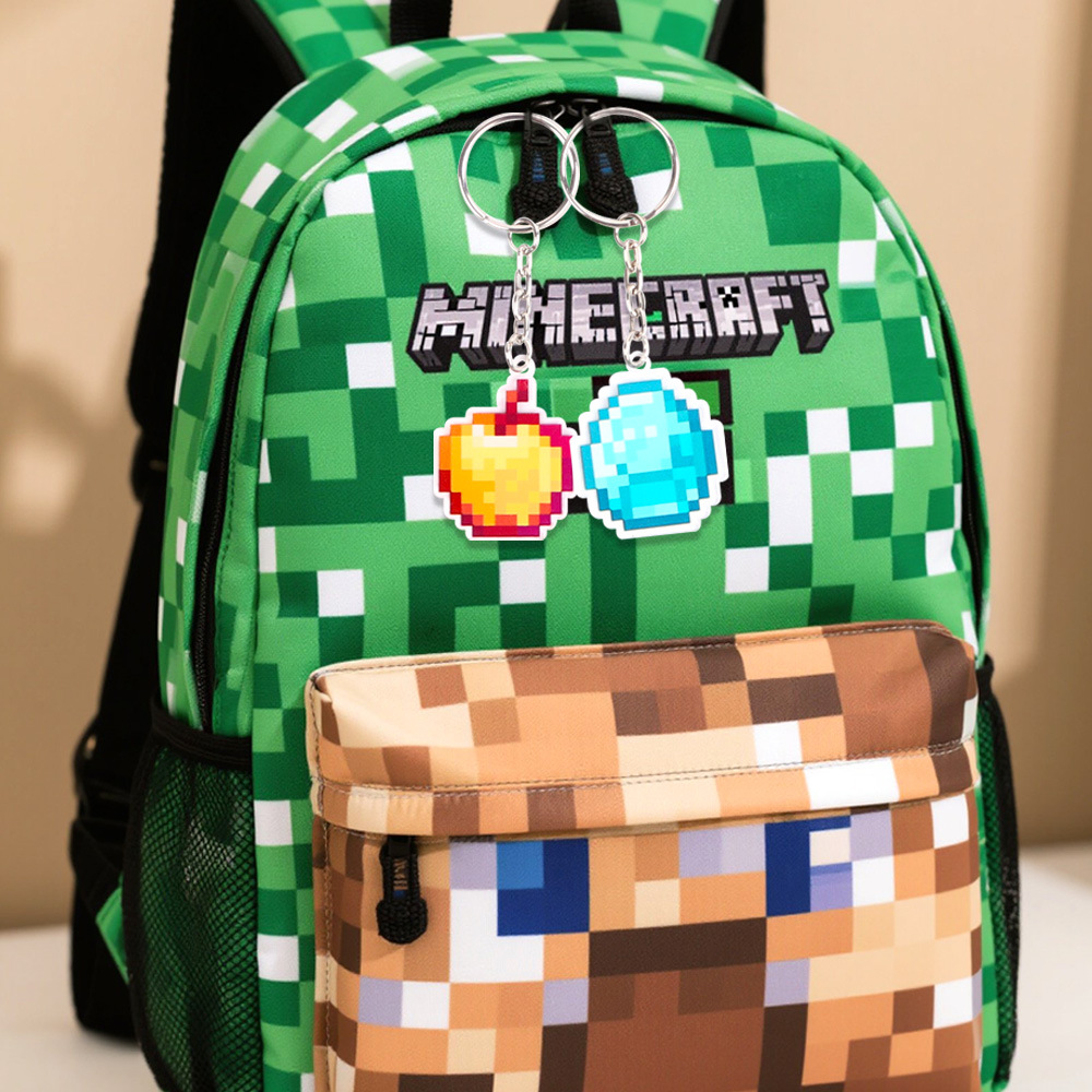 Minecraft llavero juego de píxeles tema fiesta decoración arma diamante colgante acrílico mochila colgante