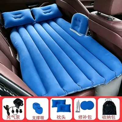 Rear Seat Inflatable Bed, Portable – Vehicle-mounted inflatable bed - pure-blue-rear-straight-grain-inflatable-bedstorage-pier2pillow2
