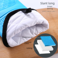 Long-length quilted silicone gloves with side opening, double-layer thermal insulation gloves for barbecue, microwave, and baking, cloth gloves