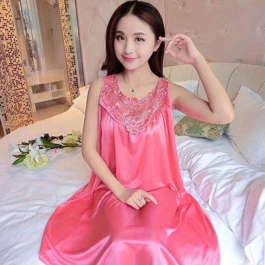 Women's Pajamas, Feminine Lace Summer Suspenders, New Loose Fat Girl Summer Ice Silk Nightgown, Home Clothes
