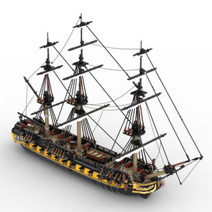 Moc-123262 44-Gun Frigate Full Rigging Ship with 3 Masts and Interior 6029 Particle Count