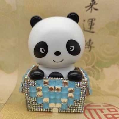 panda car cartoon flower | Car ornaments - 859510-panda-with-diamonds-smile-shy-naughty-optional