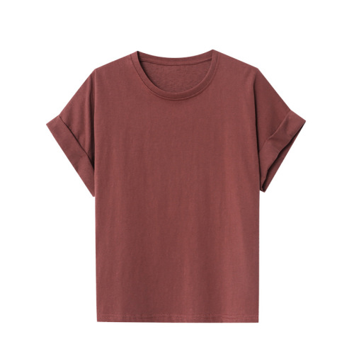 Si Nan blogger's favorite Nordic loose slim and versatile round neck curled short-sleeved T-shirt design sense SN5796