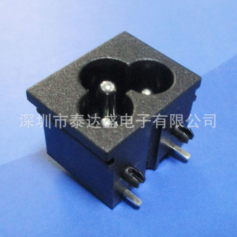 智慧小家电三芯AC输入接口23*18黑色实心铜耐温料梅花AC插座LH-6