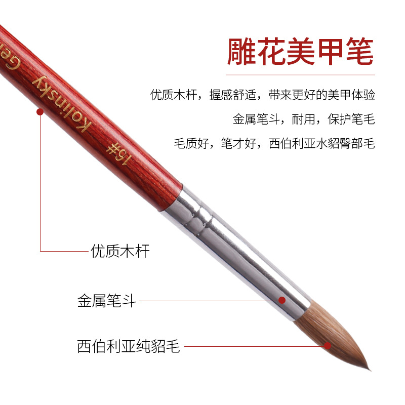 Venta caliente transfronteriza arte de uñas pelo de visón pluma de cristal siberiano pelo de visón puro arte de uñas pluma de talla de cristal Kolinsky