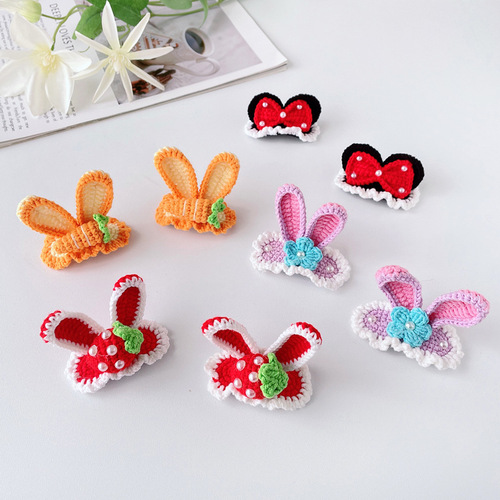 Internet celebrity three-dimensional ears handmade wool crochet children's hairpin Xingdailu cartoon little girl braided hair accessories wholesale