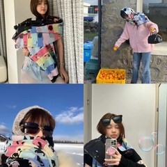 （全套包装）高端礼盒金银丝彩虹小香字母长款女士围巾披肩长巾