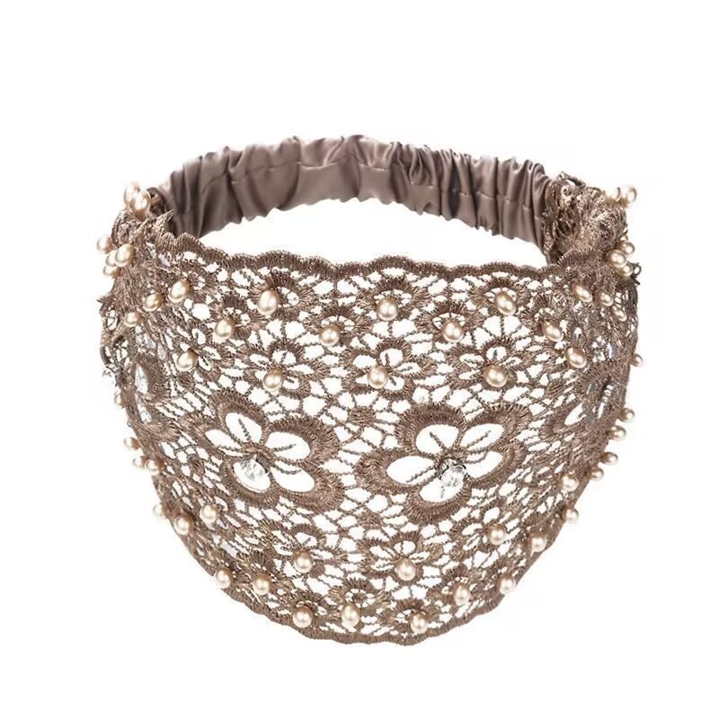 Diadema hueca de flor de ciruelo, nueva diadema de pelo prensado de lado ancho con cuentas para cubrir las canas