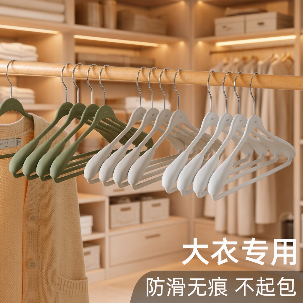 Anqin Wide-Shouldered Rubber Paint Clothes Hanger Household Liquid Silicone Non-Slip Non-Slip Clothes Hanger Bold Coat Skin-Feel Clothes Hanger