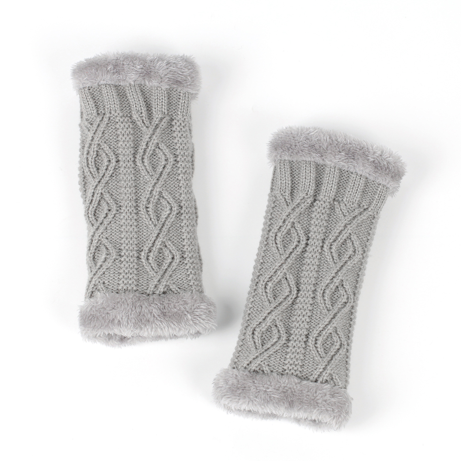 Plush And Thickened Gloves, Diamond Shaped Short Knitted Fingerless Plush Sleeves, Autumn And Winter Warm Plush Gloves_voghion.com